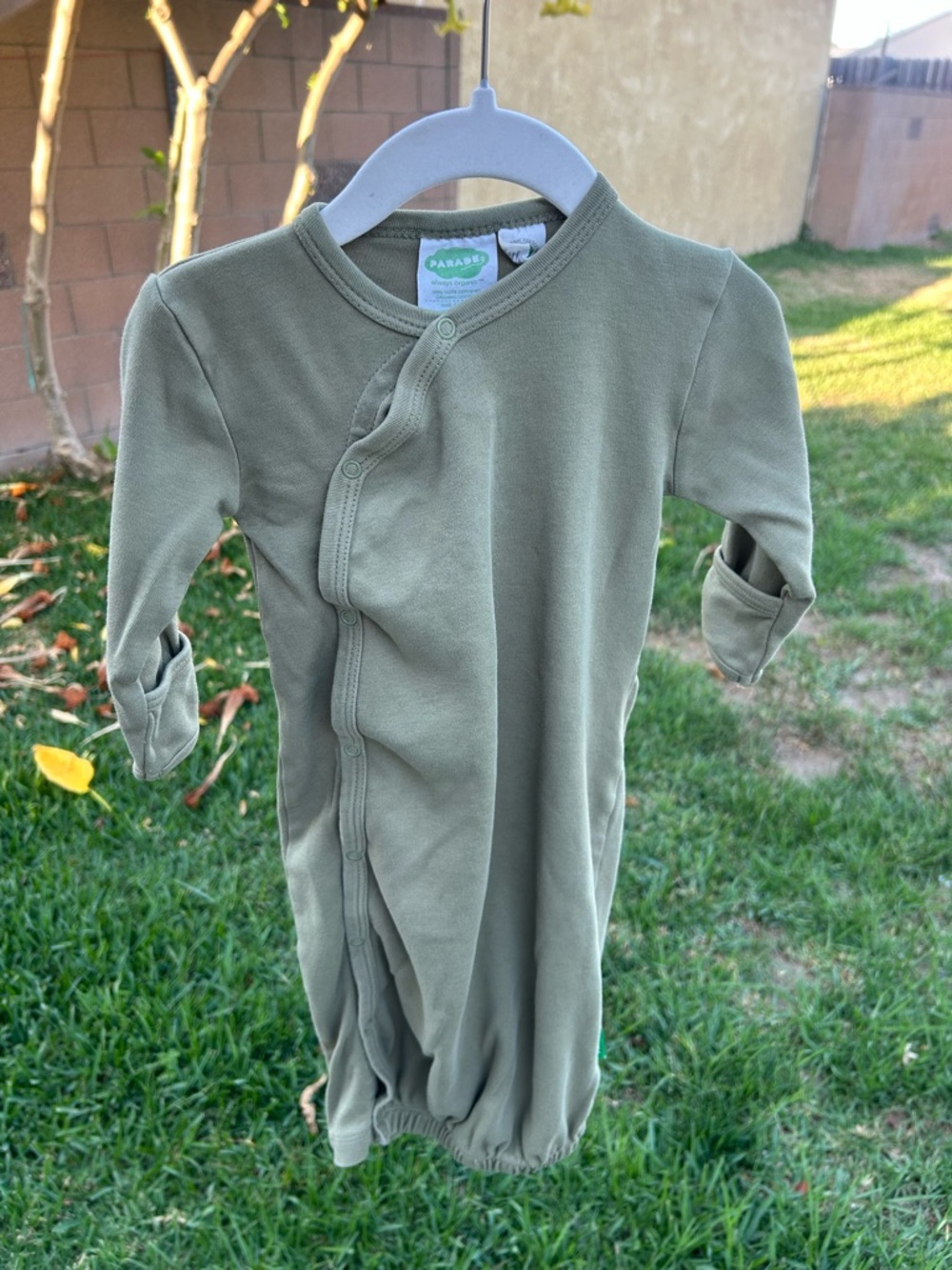Parade Organics Olive Green Infant Sleep Gown - Soft Long Sleeve